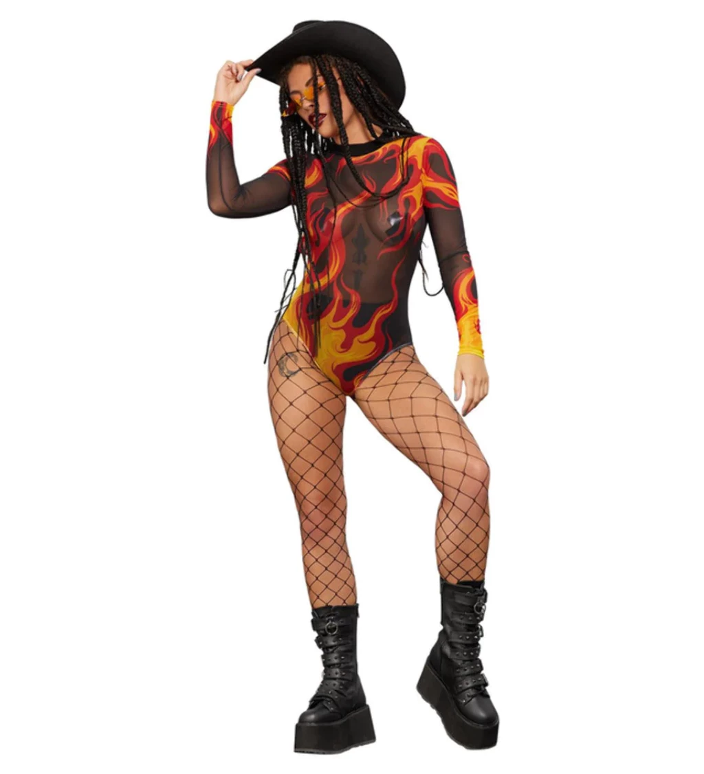 Sexy Bodysuit s plameny