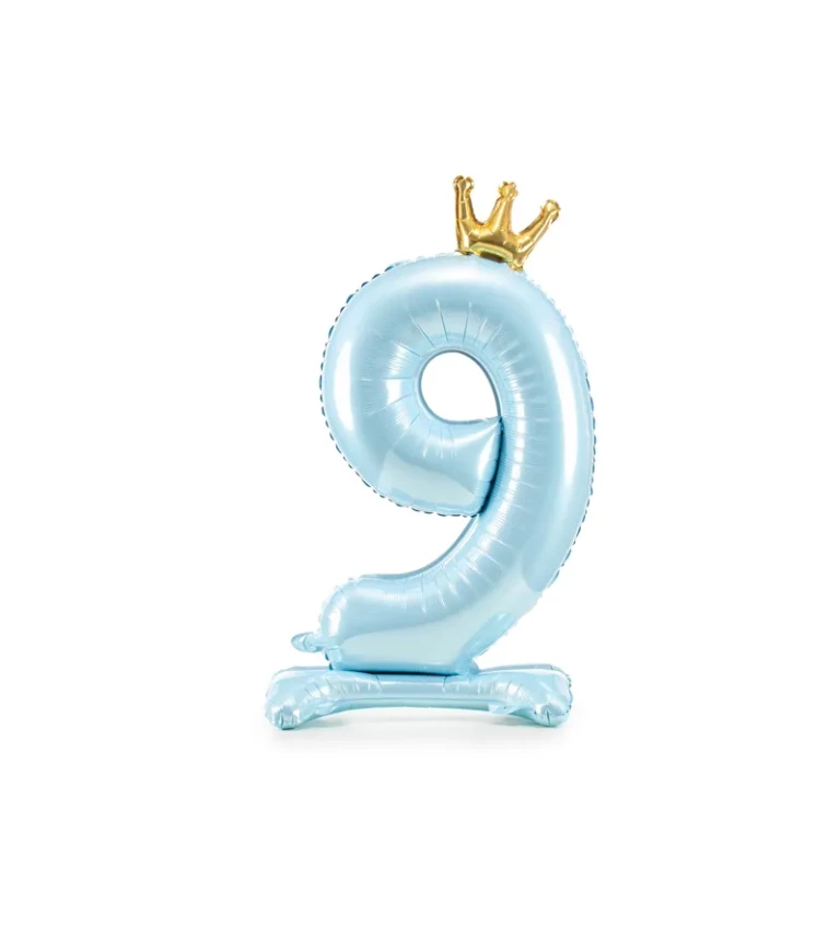 Fóliový balónek - stojící, modré číslo 9 s korunou