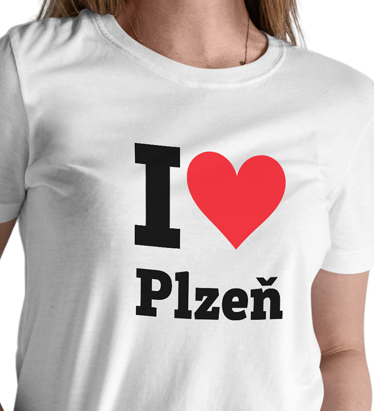 Dámské bílé tričko - I love Plzeň