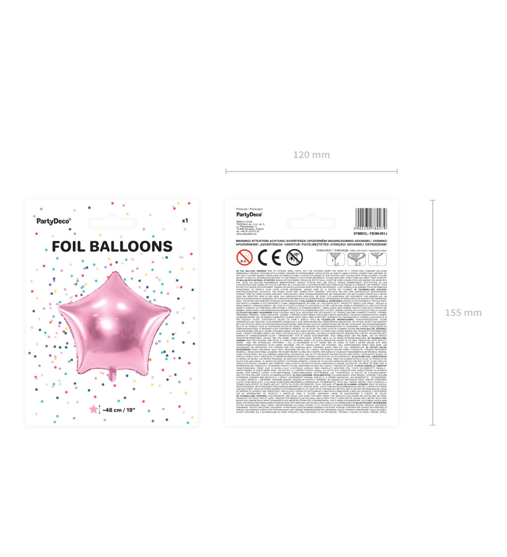 Fóliová metalická hvězda - světle růžový balónek