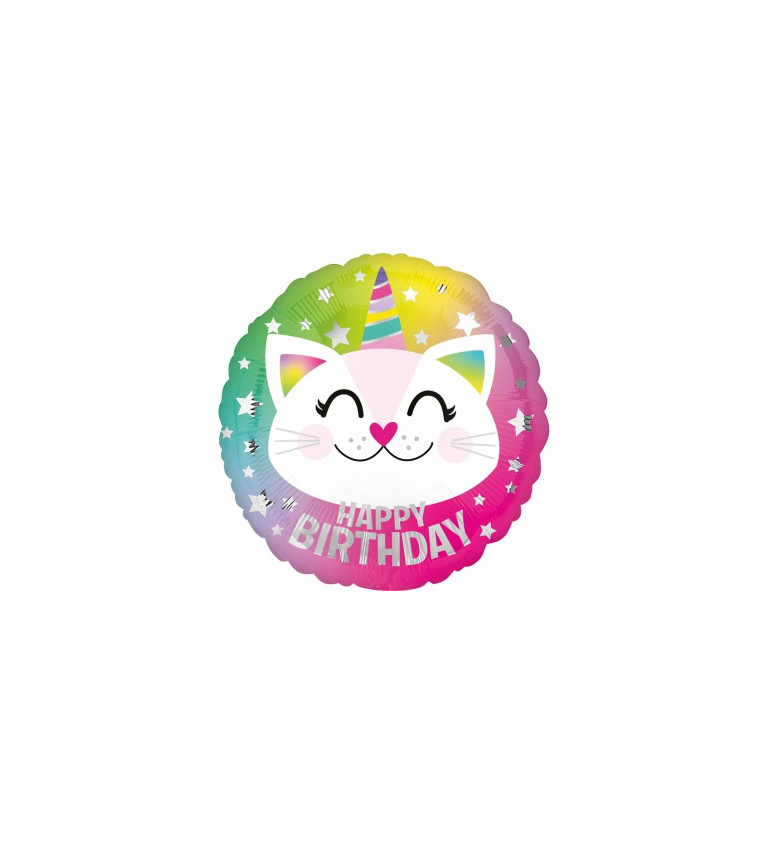 Fóliový balónek - happy birthday - kočička