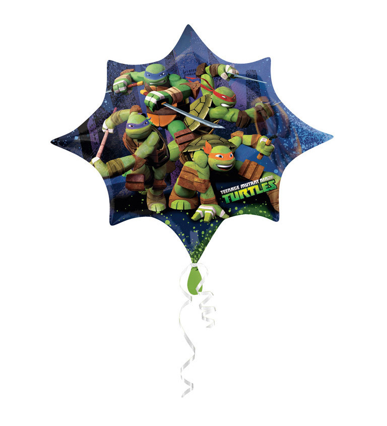 Fóliový balónek - hvězda s motivem Želvy Ninja
