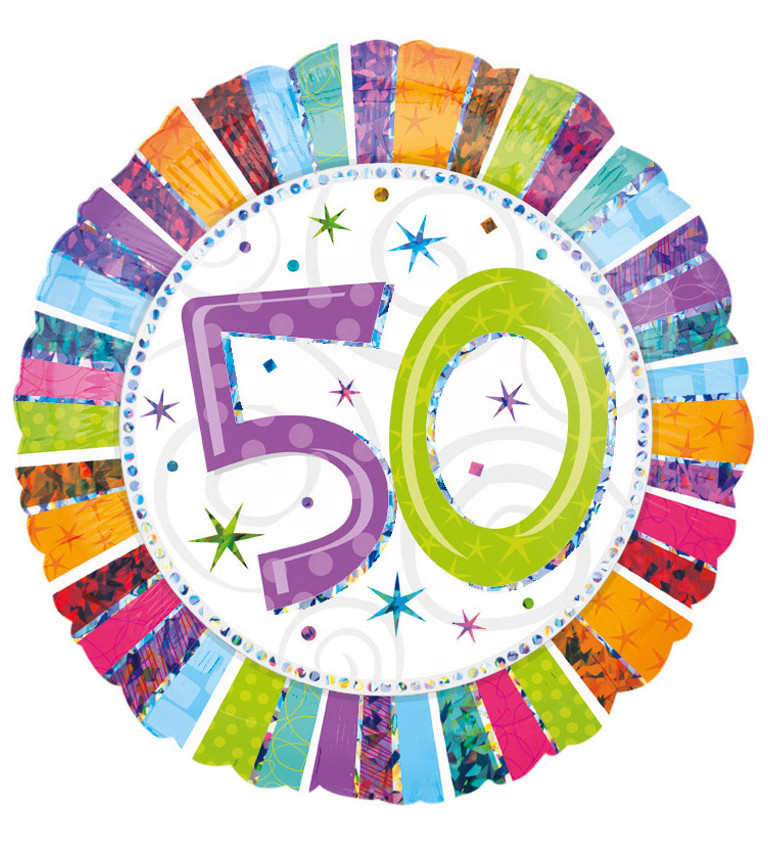 Fóliový balónek narozeninový - barevný s číslem 50