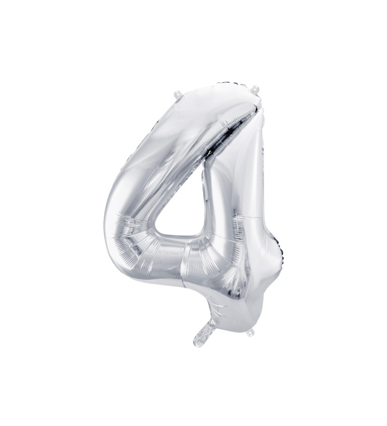 Fóliový balónek s číslem 4 - stříbrný