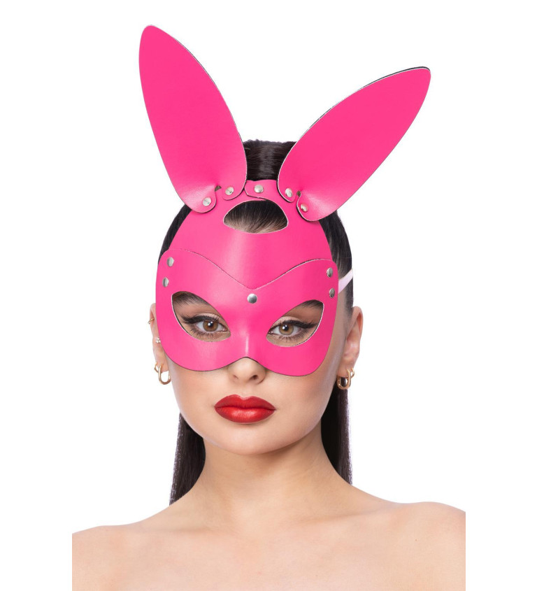 Kožená sexy maska růžového králíka