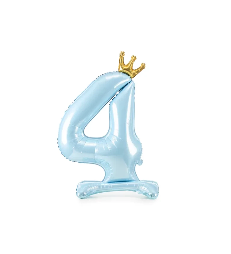 Fóliový balónek - stojící, modré číslo 4 s korunou